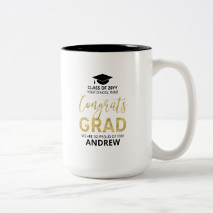 Caneca De Café Em Dois Tons Ouro & Preto   Presente Personalizado de Formatura