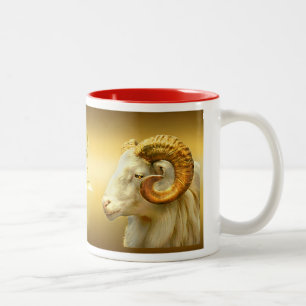 Caneca De Café Em Dois Tons Ouro Ram Chinês Ano Novo com Símbolo de Ram