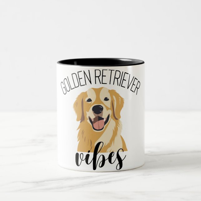 Caneca De Café Em Dois Tons Ouro Retriever Vibes Cute Engraçado Coffee Mug (Centro)