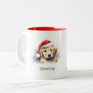 Caneca De Café Em Dois Tons Ouro Retriever Watercolor Pata de Natal