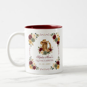 Caneca De Café Em Dois Tons Ouro Vermelho Cavalo Ocidental Floral Charra Quinc