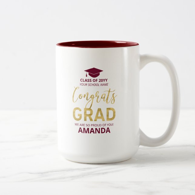 Caneca De Café Em Dois Tons Ouro & Vermelho | Presente Personalizado de Format (Direita)
