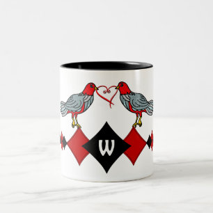 Caneca De Café Em Dois Tons Ouros Retro, Pássaros e Vermes Cardíacos_Monograma