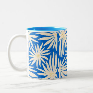 Caneca De Café Em Dois Tons Ousado Floral Azul Cobalto em Estilo Matisse