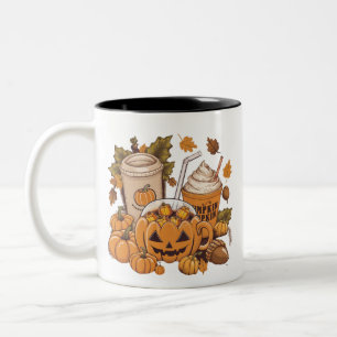 Caneca De Café Em Dois Tons Outono Família Halloween Ação de Graças Fofo Outon