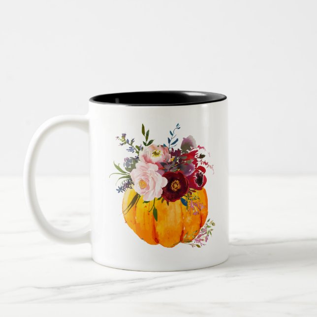 Caneca De Café Em Dois Tons outono, floral, abóbora (Esquerda)