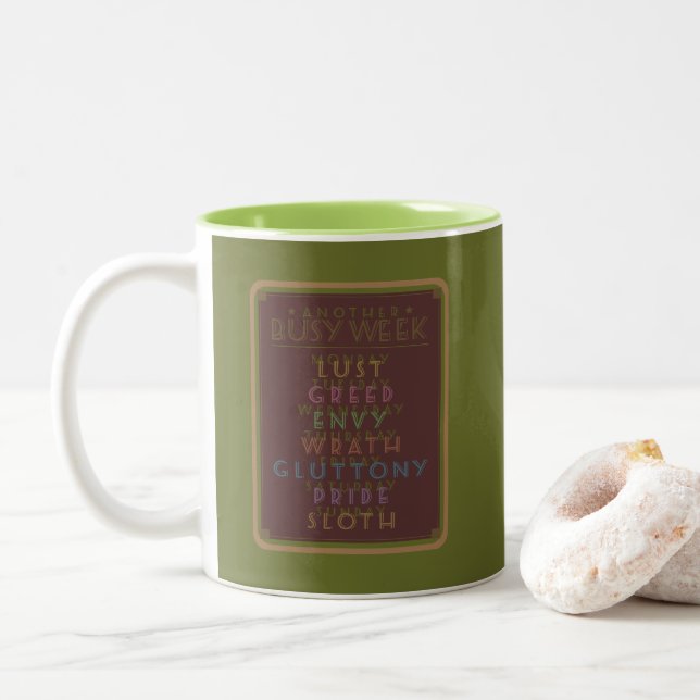 Caneca De Café Em Dois Tons Outra Semana Ocupada Castanho Gfx (Com Donut)