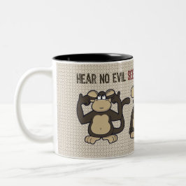Caneca De Café Em Dois Tons Ouvir Nenhum Macaco Mau Engraçado