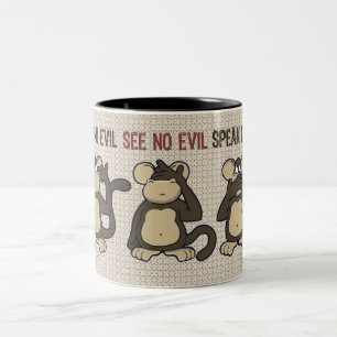 Caneca De Café Em Dois Tons Ouvir Nenhum Macaco Mau Engraçado