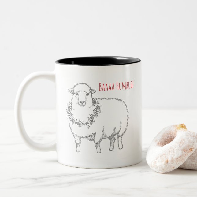 Caneca De Café Em Dois Tons Ovelha Com Azevinho (Com Donut)