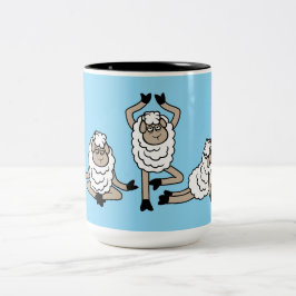 Caneca De Café Em Dois Tons Ovelhas Três Cansadas Esgotadas Poses de Ioga Medi