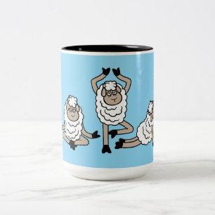 Caneca De Café Em Dois Tons Ovelhas Três Cansadas Esgotadas Poses de Ioga Medi