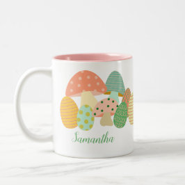 Caneca De Café Em Dois Tons Ovos de Páscoa Cogumelos e Nome Personalizado