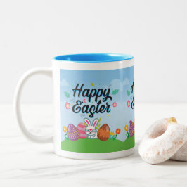Caneca De Café Em Dois Tons Ovos Feliz Páscoa Coelho & Flores