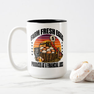 Caneca De Café Em Dois Tons Ovos Frescos de Fazenda Produzidos com Prejuízo Hu