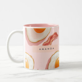 Caneca De Café Em Dois Tons Ovos Pintados Personalizados e Padrões de Bacon