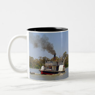 Caneca De Café Em Dois Tons Paddle Navio a vapor Descendo O Rio,