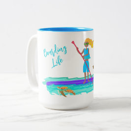 Caneca De Café Em Dois Tons Paddleboard Ilustrado com Cachorro