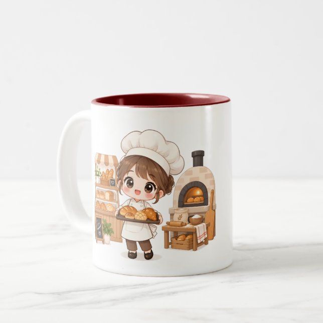 Caneca De Café Em Dois Tons Padeirozinho Alegre (Frente Esquerda)