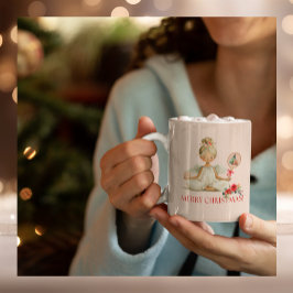 Caneca De Café Em Dois Tons Padel Christmas Mug – Holiday Padel Angel in Taupe