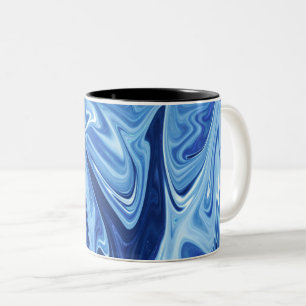 Caneca De Café Em Dois Tons Padrão abstrato líquido azul