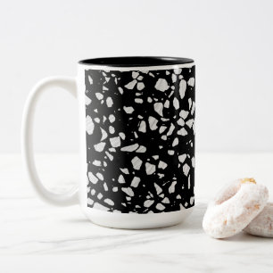 Caneca De Café Em Dois Tons Padrão abstrato Terrazzo Mosaico preto e branco