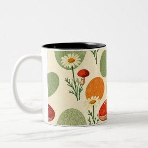 Caneca De Café Em Dois Tons Padrão Aquarela de Cogumelo Rústico & Margarida