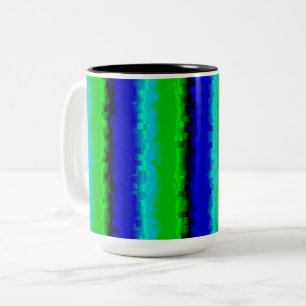 Caneca De Café Em Dois Tons Padrão arco-íris 3D abstrato azul verde