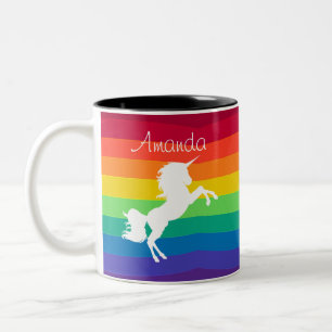 Caneca De Café Em Dois Tons Padrão Arco-íris Unicórnio Branco Personalizado Cu