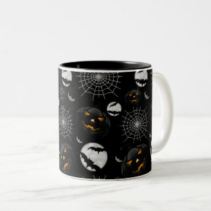 Caneca De Café Em Dois Tons Padrão Assustador de Halloween Escuro