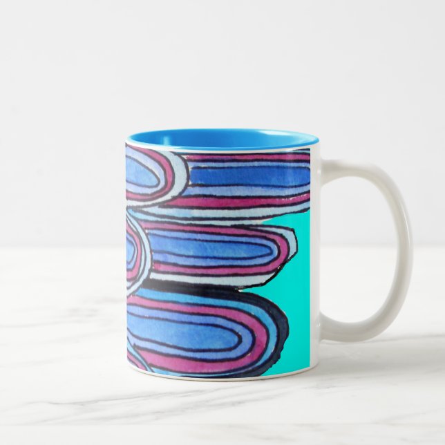 Caneca De Café Em Dois Tons Padrão azul-aquário das ondas do oceano (Direita)