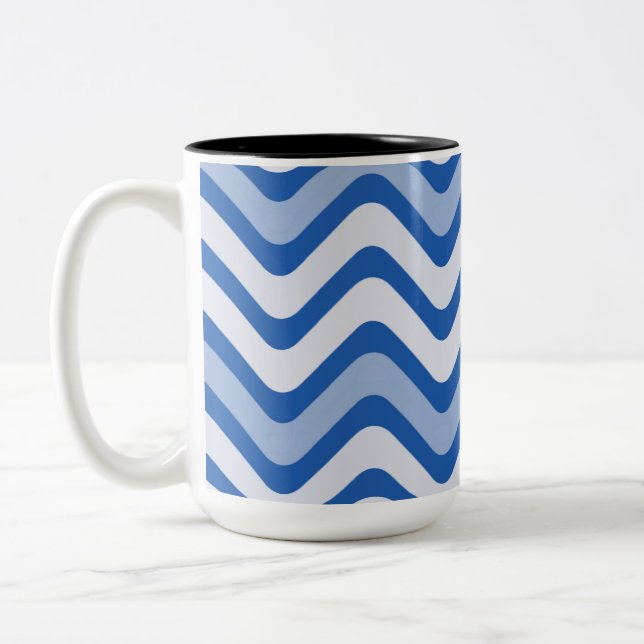 Caneca De Café Em Dois Tons Padrão Azul de Onda (Esquerda)