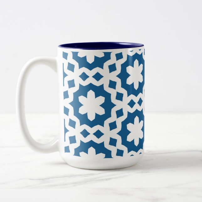 Caneca De Café Em Dois Tons Padrão Azul e Branco (Esquerda)