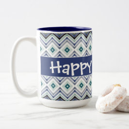 Caneca De Café Em Dois Tons Padrão Azul Moderno