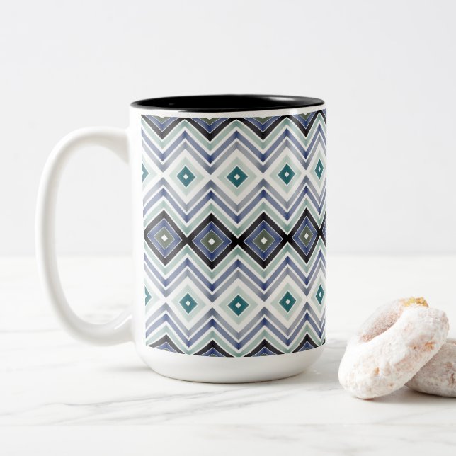 Caneca De Café Em Dois Tons Padrão Azul Moderno (Com Donut)