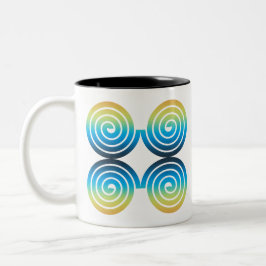 CANECA DE CAFÉ EM DOIS TONS PADRÃO AZUL VERDE ESPIRAL