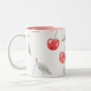 Caneca De Café Em Dois Tons Padrão bonito de fruta de cereja de Aquarela