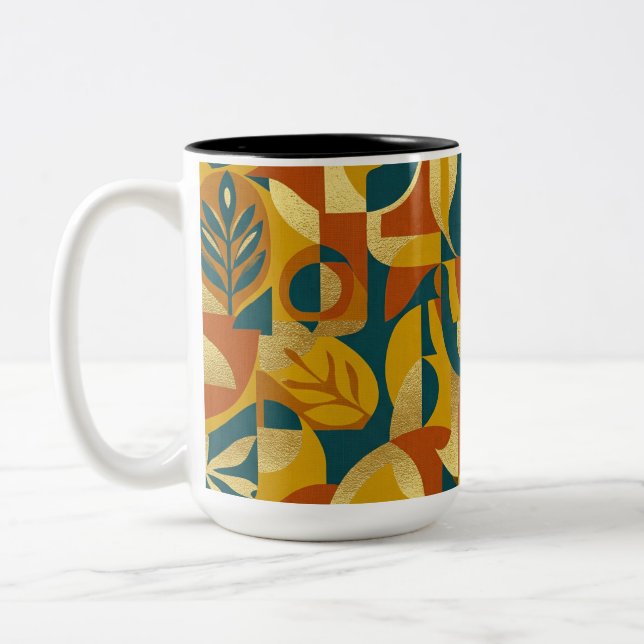Caneca De Café Em Dois Tons Padrão Botânico (Esquerda)