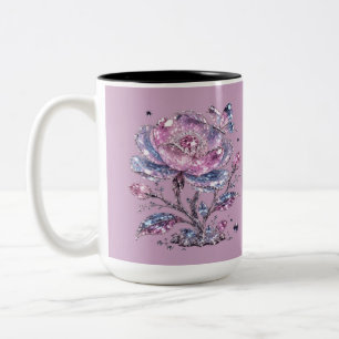 Caneca De Café Em Dois Tons Padrão Botânico Elegante Rosa Poeirento Design