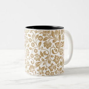 Caneca De Café Em Dois Tons Padrão Botânico Floral Vintage