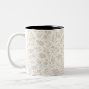 Caneca De Café Em Dois Tons Padrão Botânico Minimalista de Luxo