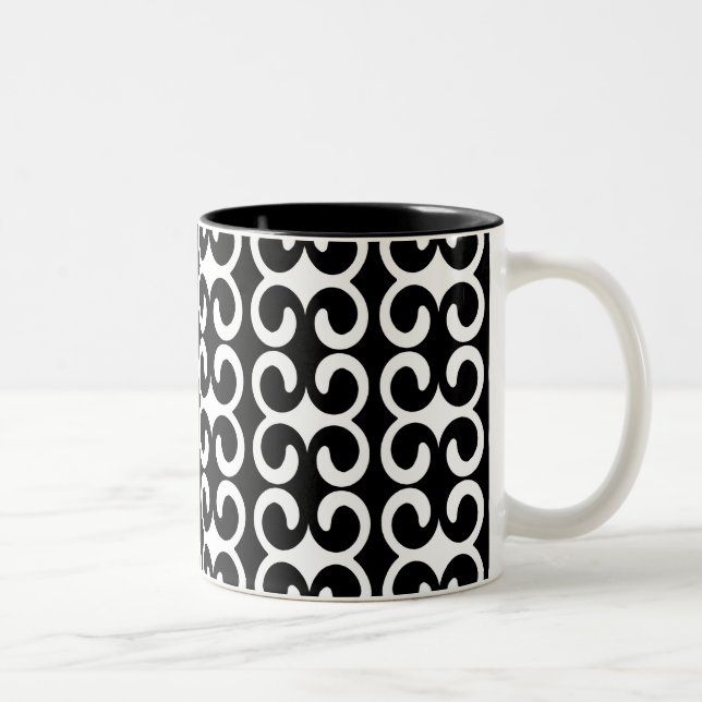 Caneca De Café Em Dois Tons Padrão branco e preto chic (Direita)