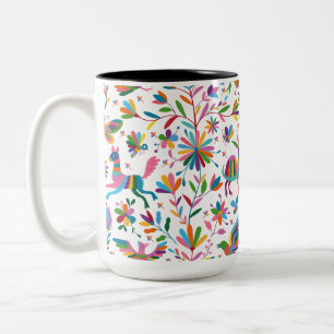 Caneca De Café Em Dois Tons Padrão Brilhante do estilo Otomi mexicano