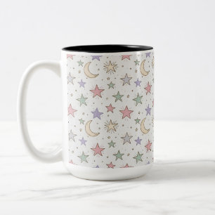 Caneca De Café Em Dois Tons Padrão Caprichoso de Lua e Estrela