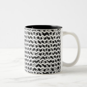 Caneca De Café Em Dois Tons Padrão Chevron Zebra preto e Cinza