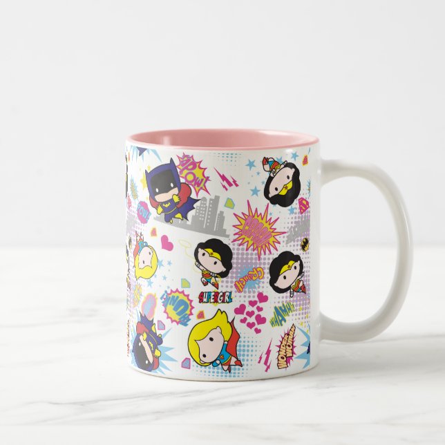 Caneca De Café Em Dois Tons Padrão Chibi Super Heroine (Direita)