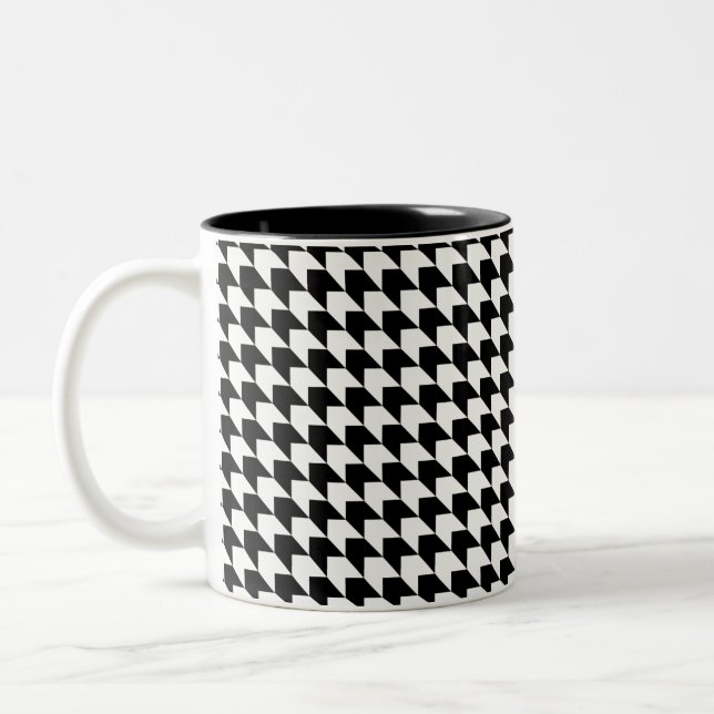Caneca De Café Em Dois Tons Padrão clássico de houndstooth preto (Esquerda)