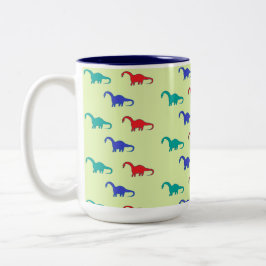 Caneca De Café Em Dois Tons Padrão colorido de dinossauros em verde
