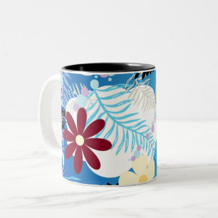 Caneca De Café Em Dois Tons Padrão Colorido de Nuvens Corantes Ferns Bolhas Nu