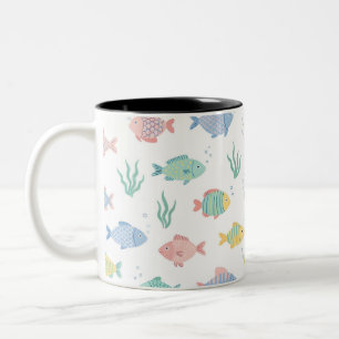 Caneca De Café Em Dois Tons Padrão Colorido de Peixes Tropicais Tulimet